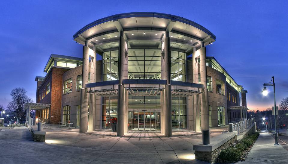Fayetteville Public Library at night